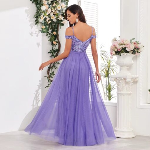 ✨ Elegância Pura! Vestido de Festa Longo Luxo Fino com Tule e Decote em V ✨ - Image 4