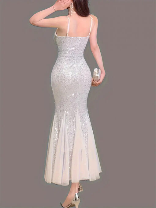 Vestido Sereia Decote em V Detalhes de Zíper - Image 2