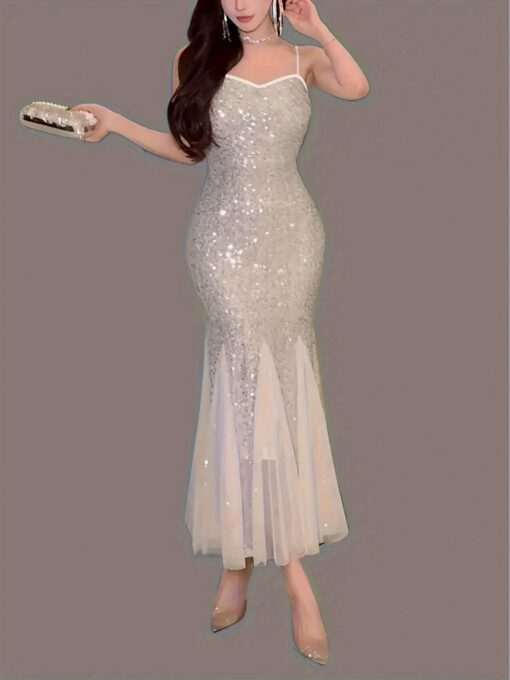 Vestido Sereia Decote em V Detalhes de Zíper - Image 4