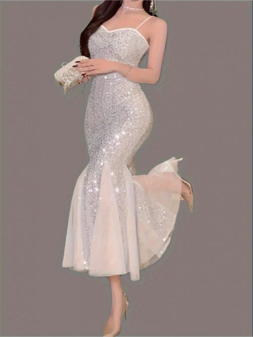 Vestido Sereia Decote em V Detalhes de Zíper