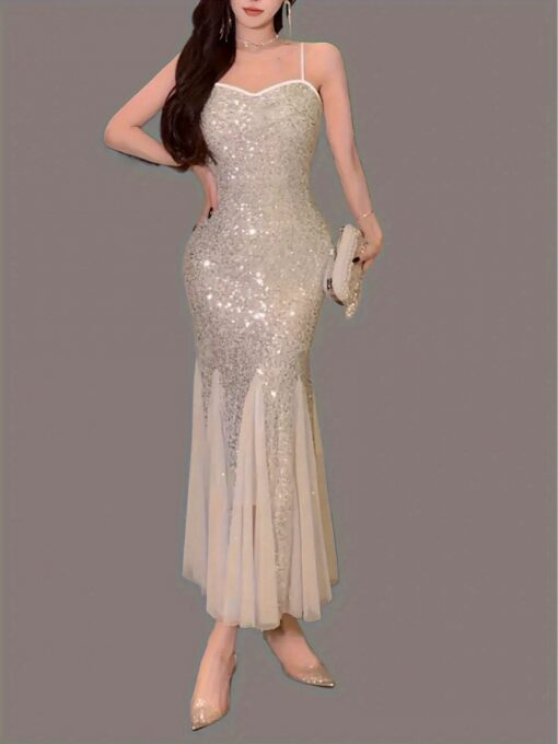 Vestido Sereia Decote em V Detalhes de Zíper - Image 3