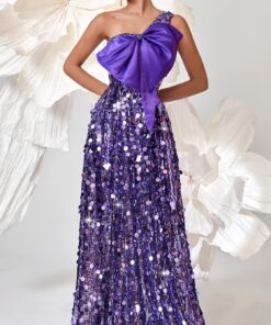 Vestido Elegante De Lantejoulas Ombro Único, Sem Mangas Com Decoração de Laço