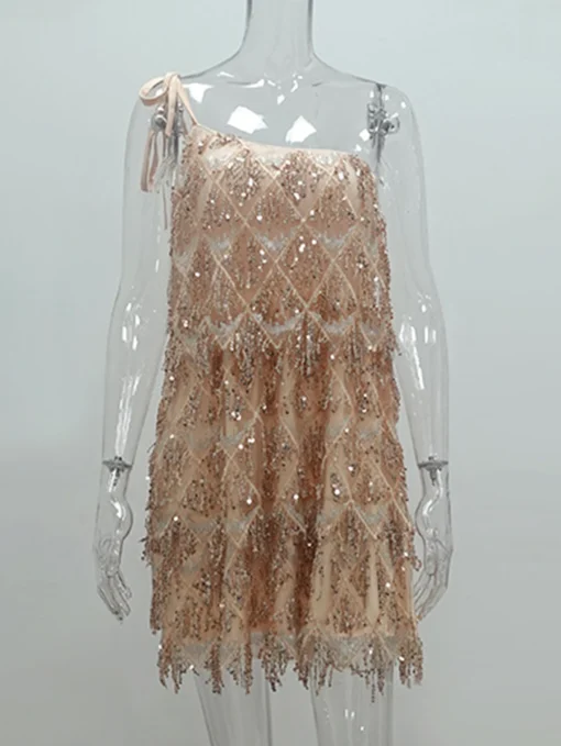 Mini Vestido Elegante Sem Costas Lantejoulas Sexy - Image 3